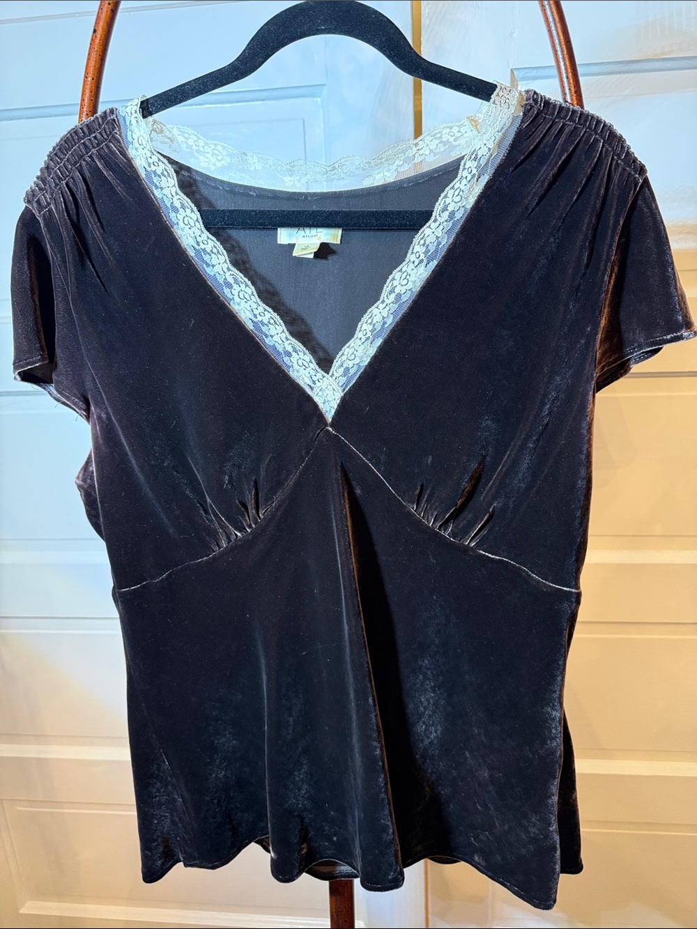 Y2K ATL Studio Brown Velvet Feel Lace Trim Babydoll Top Plus Size 16